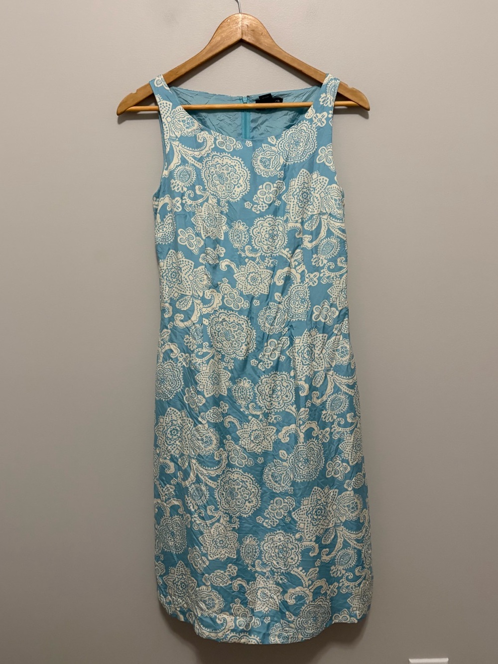 Vintage Ann Taylor 100% Silk Romantic Luxury Blue White Sleeveless Sheath Dress
